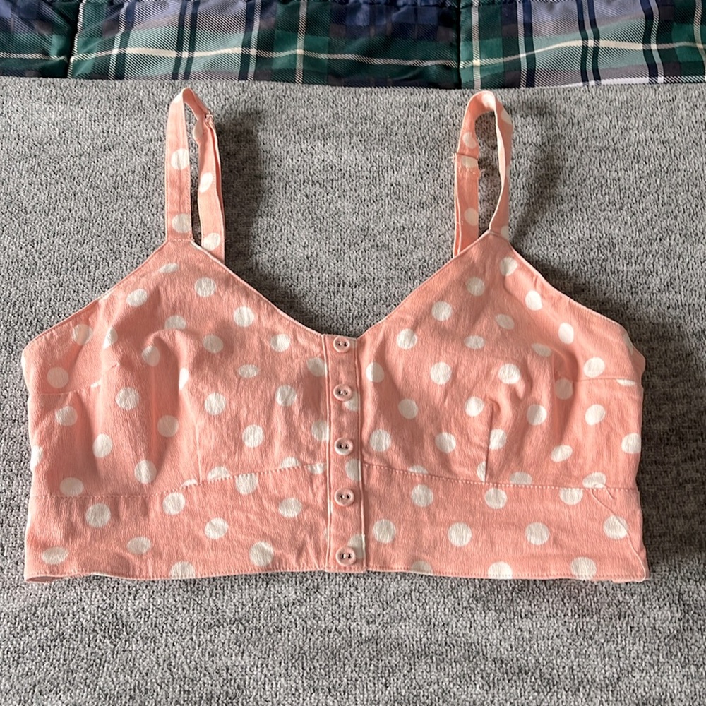 Forever 21 crop top - peach pink with white polka dots